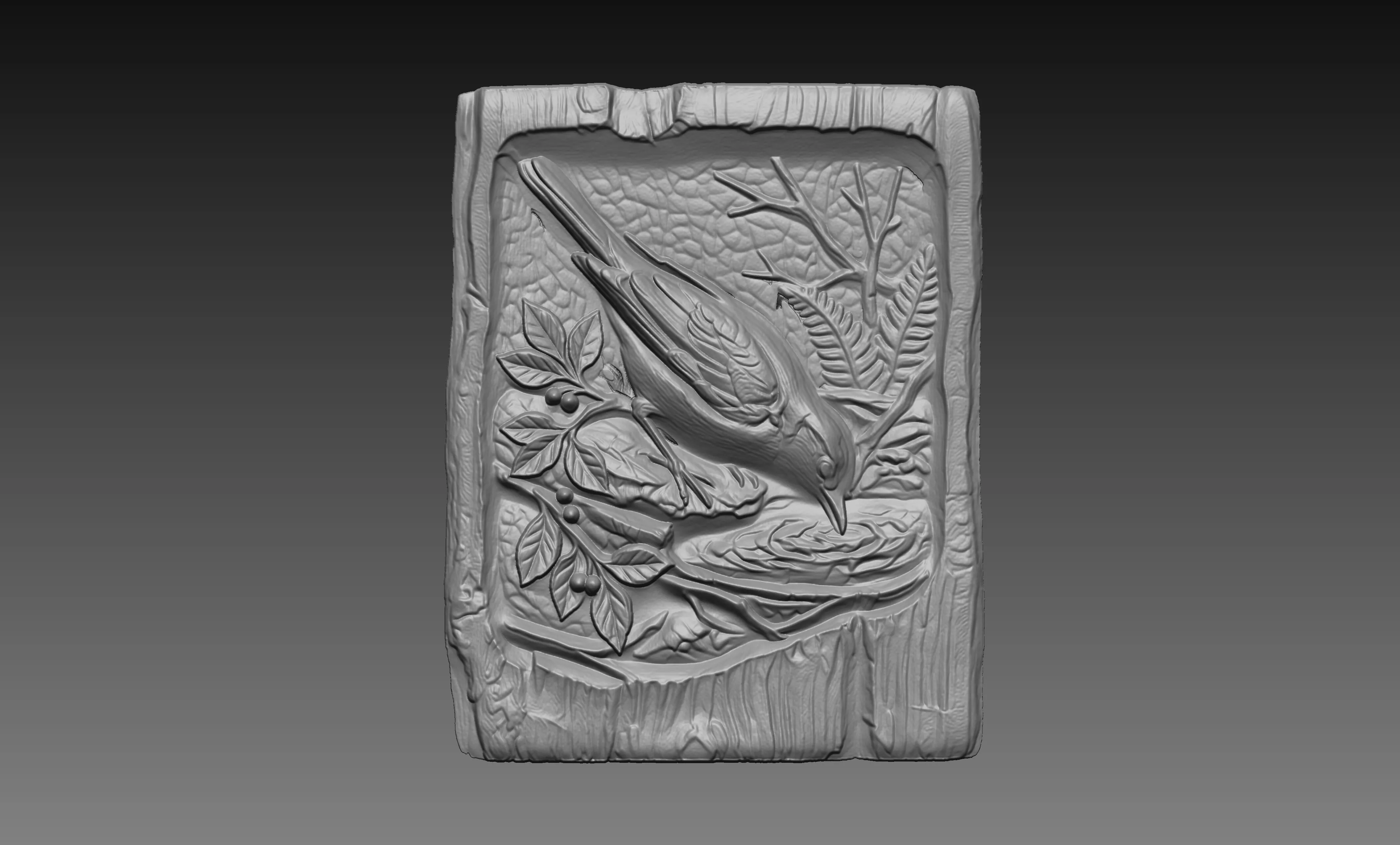 Robin Bird Drinking Water 3D Relief STL File CNC Carving 3D print model