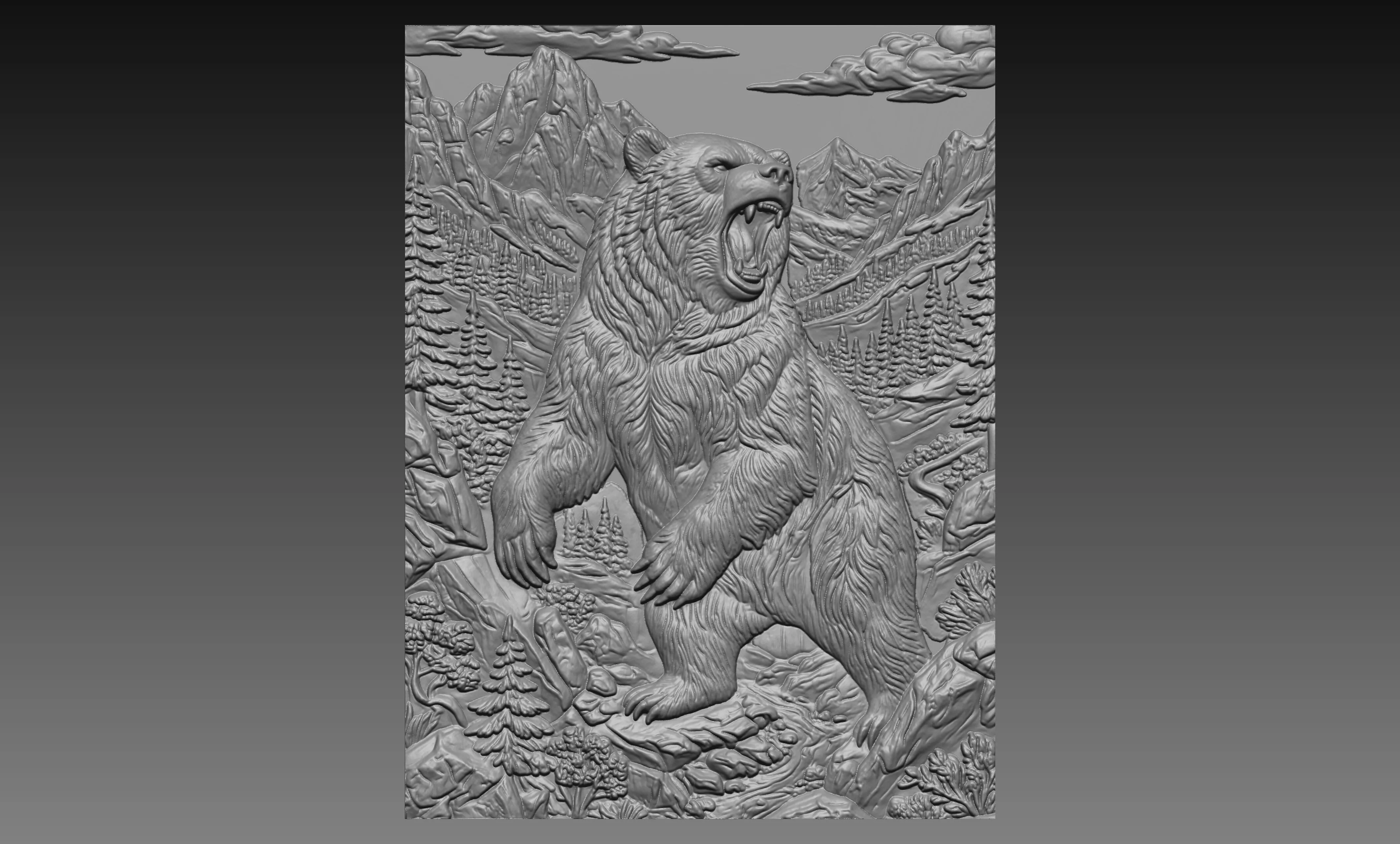 Roaring Bear Relief Mountain Forest Wildlife CNC Carving Model 3D print model