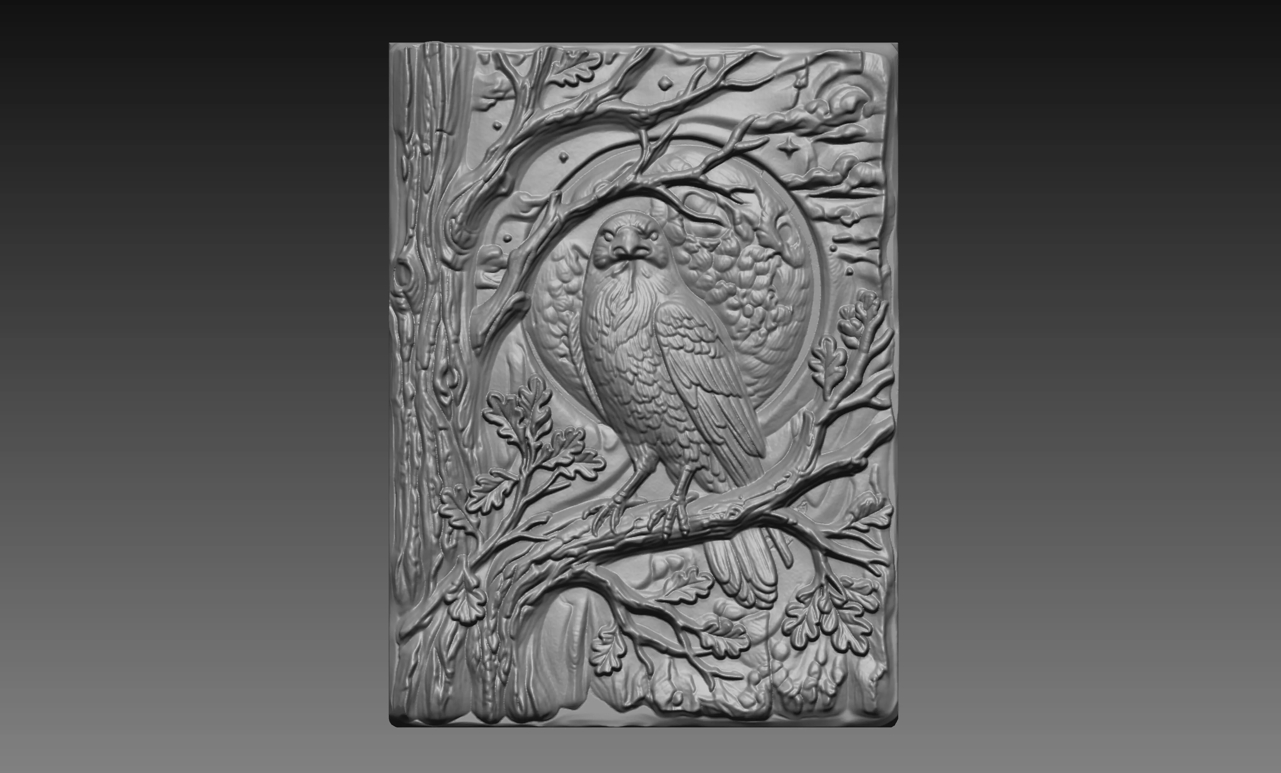 Gothic Raven bird Moon Relief CNC Carving Model 3D print model