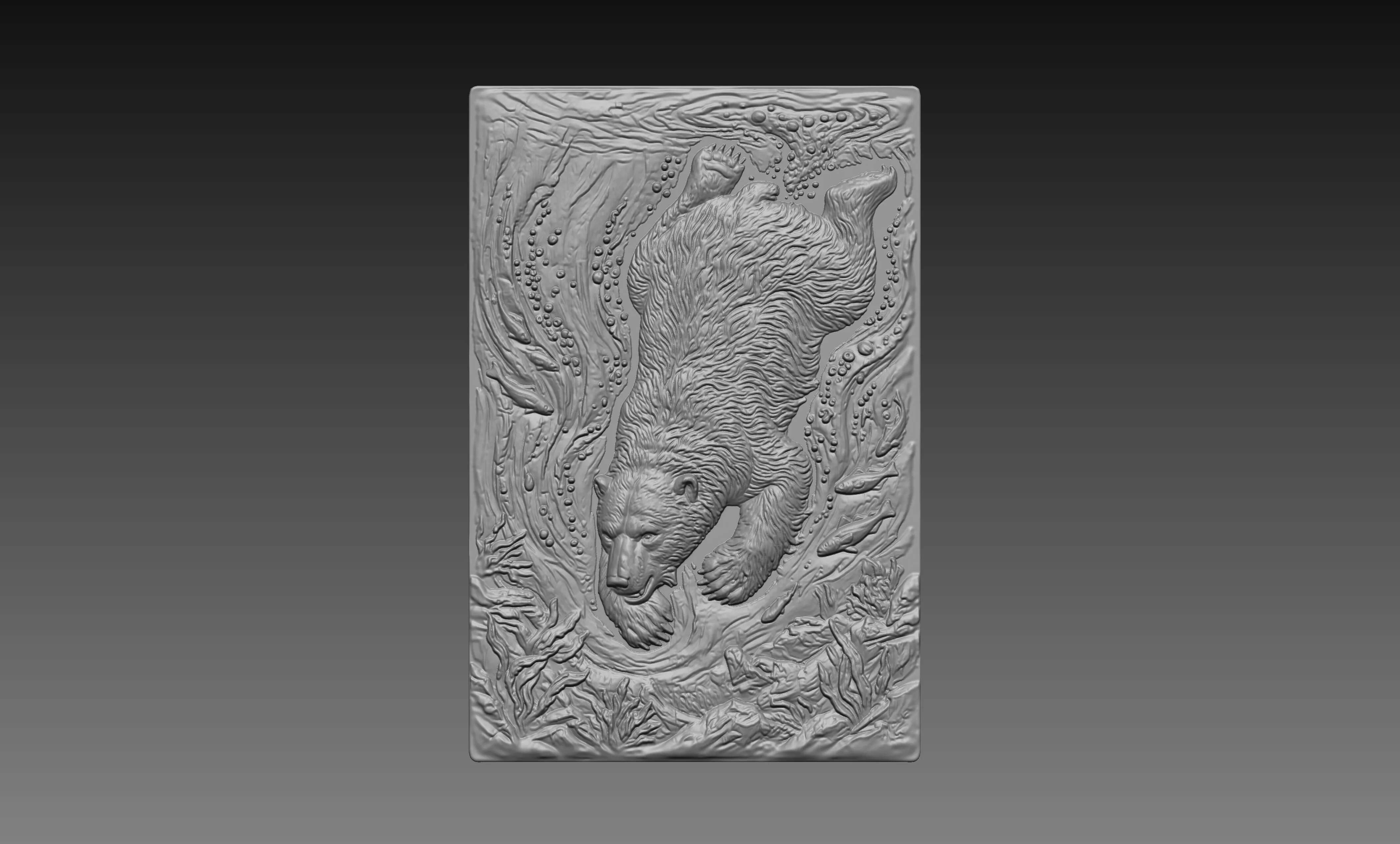 Underwater Polar Bear Fishing Relief Artic wildlife CNC Carving 3D print model