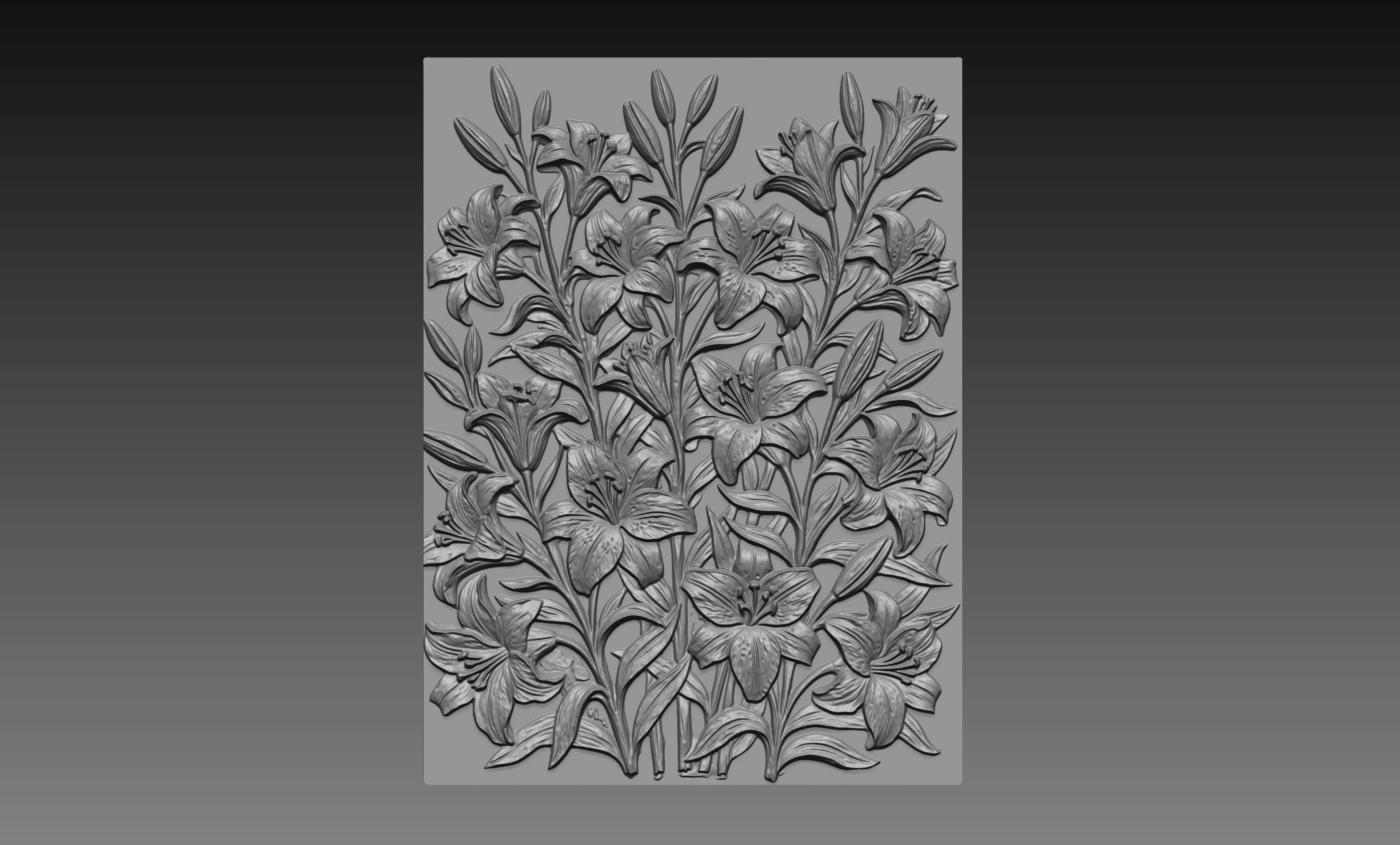 Lilly Flowers Botanical 3D Relief Floral CNC Carving 3D print model