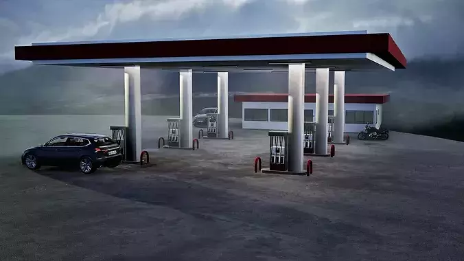 Gas Station Fuel Station Service Area 3D Model