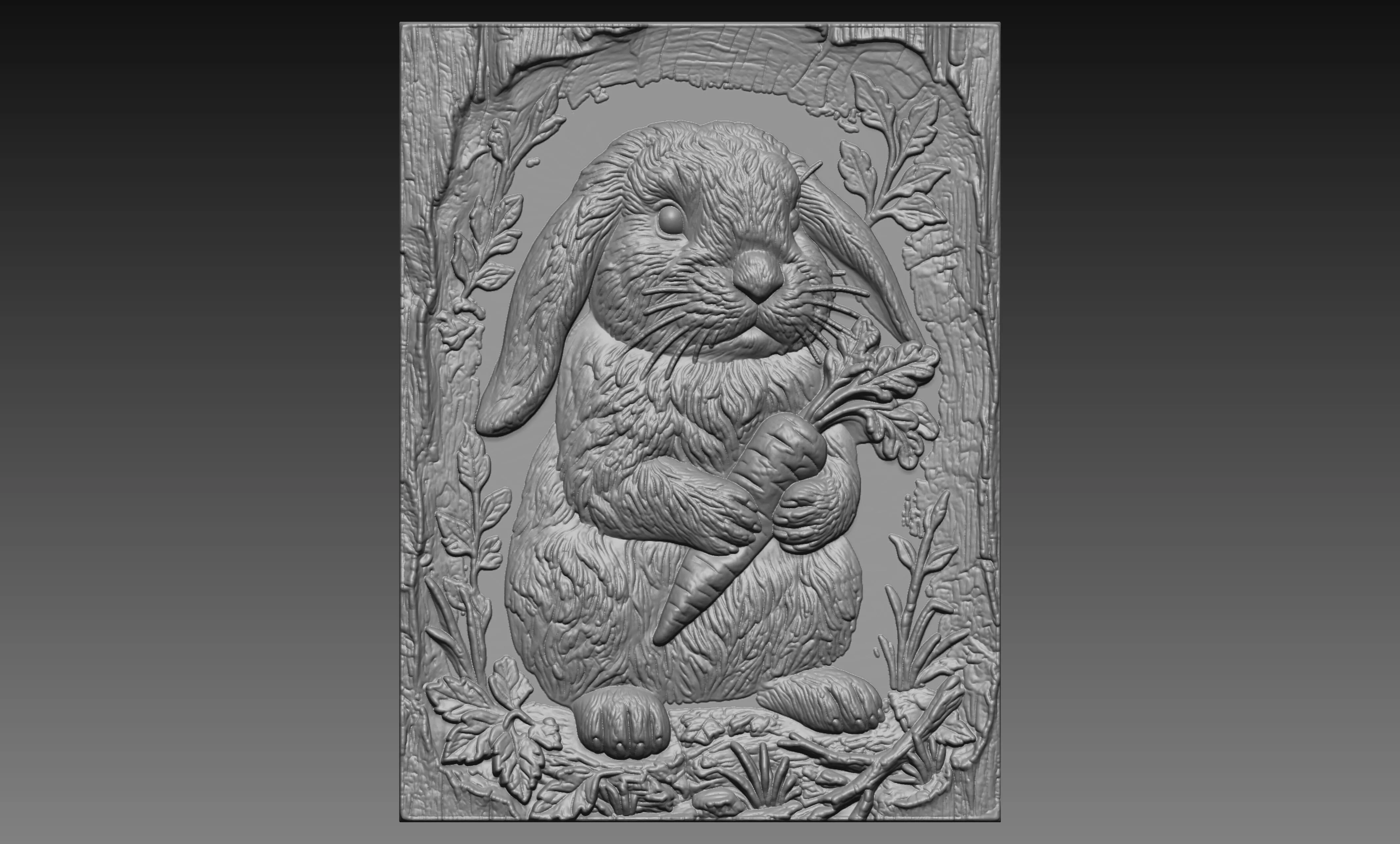 Adorable Bunny Holding Carrot 3D Relief Rabbit CNC Carving 3D print model