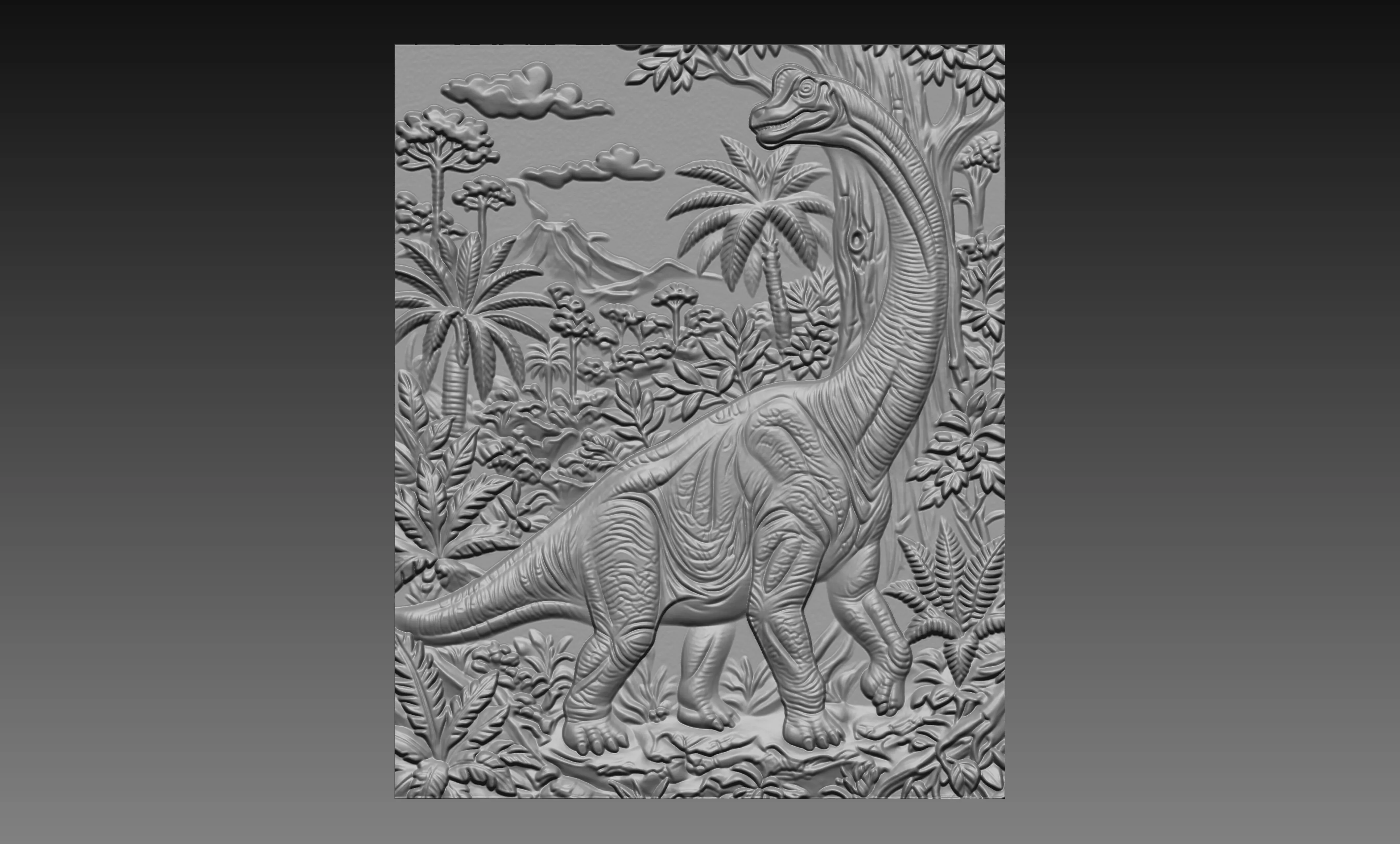 Brachiosaurus Dinosaur 3D Relief Jurassic CNC Carving 3D print model