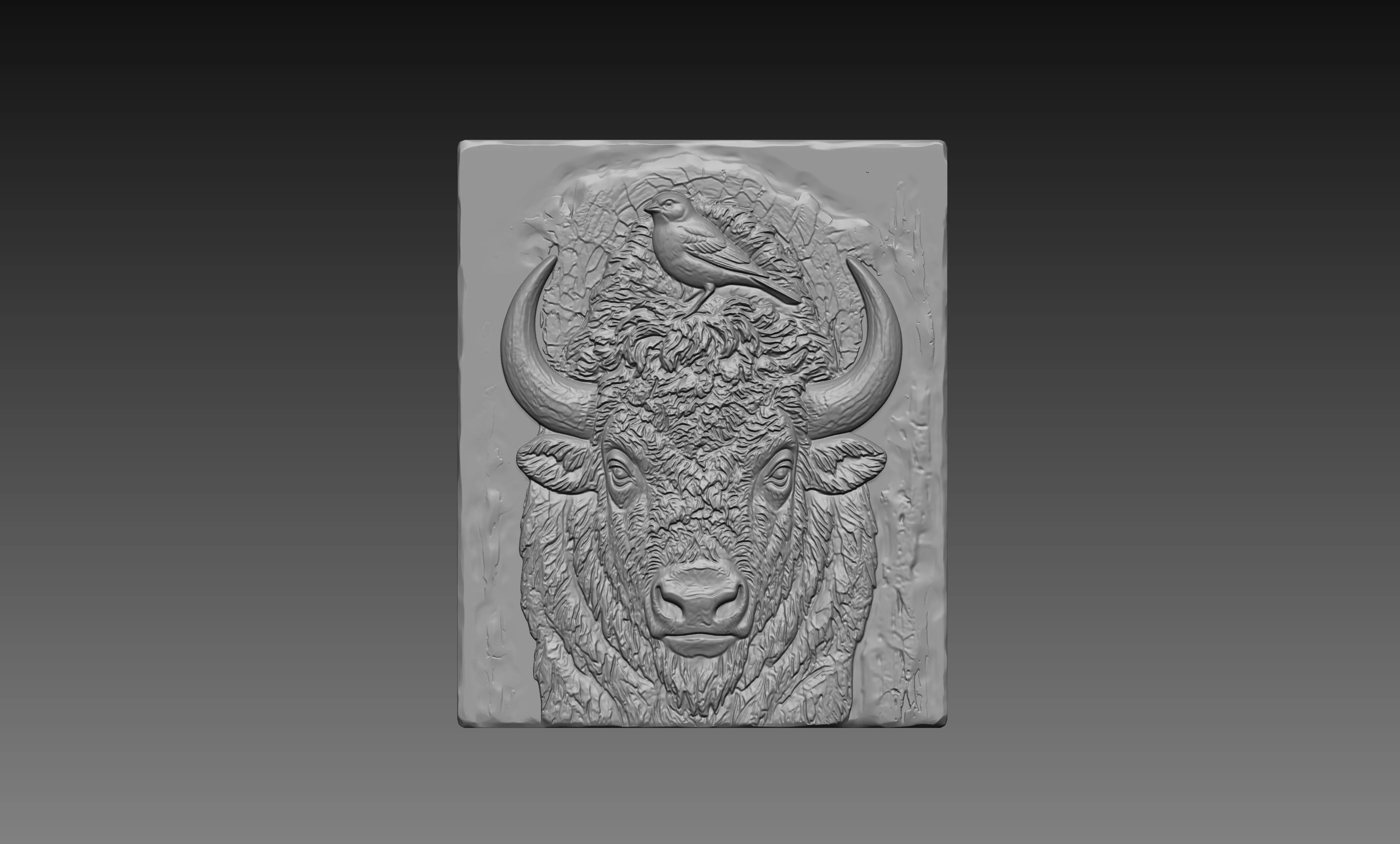 Buffalo Cowbird 3D Relief STL Bison Wildlife CNC Carving 3D print model