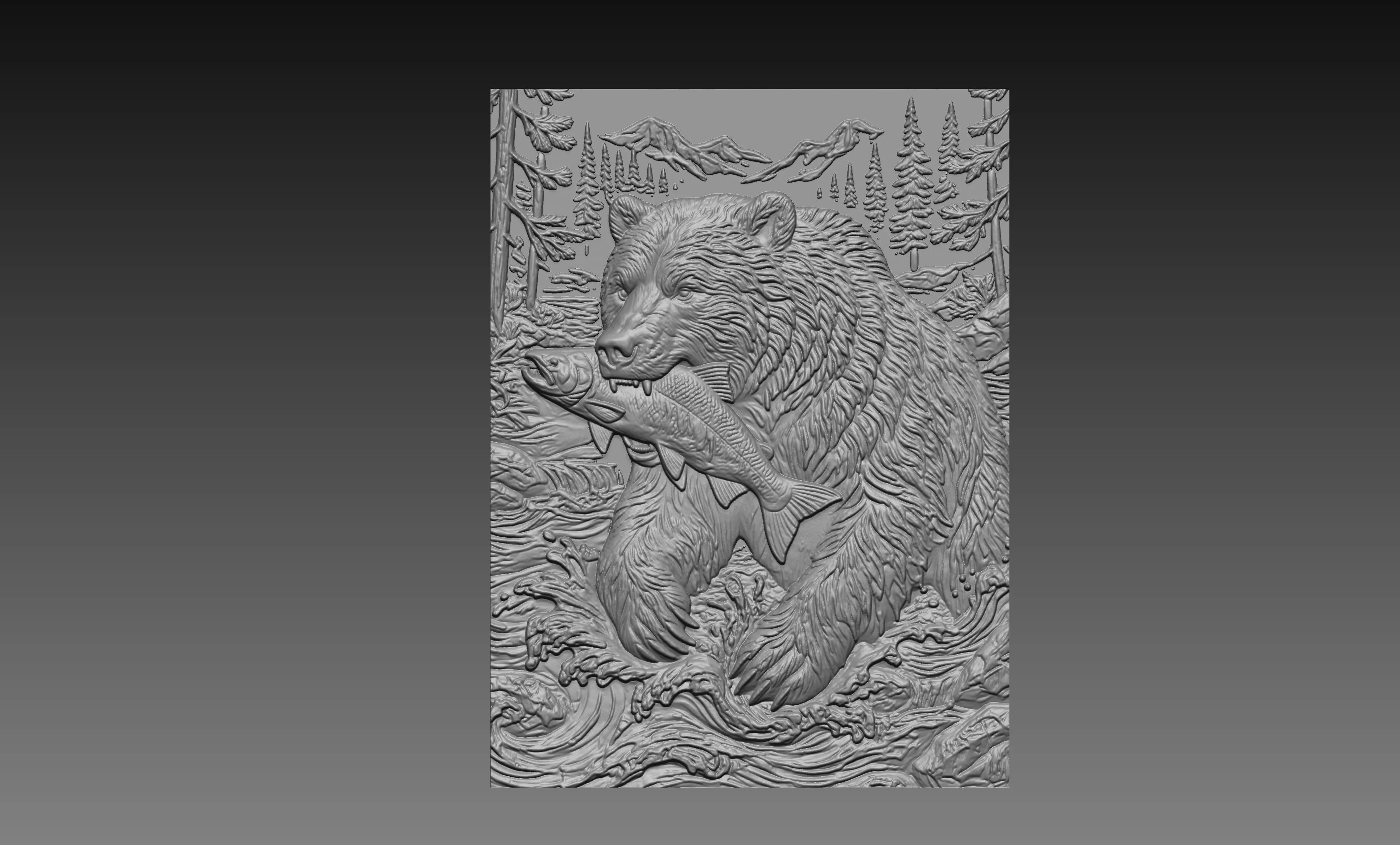 Bear Hunting Fish 3D Relief STL File CNC Carving Model 3D print model