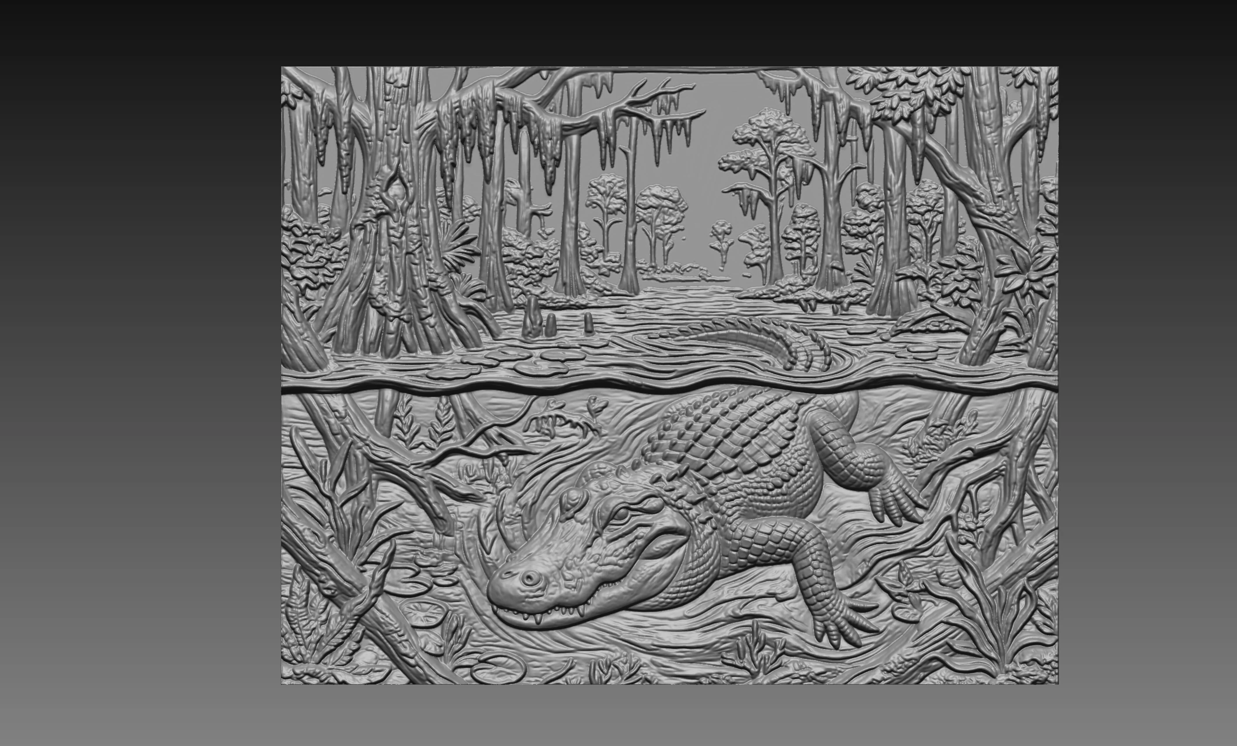Alligator Swamp 3D Relief STL Reptile Swimming CNC Carving 3D print model