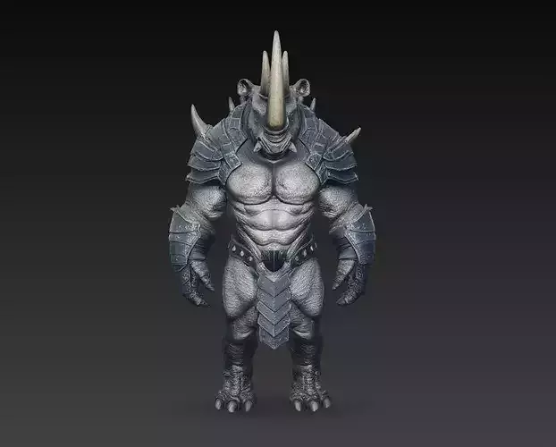 Armored Rhino Warrior Creature STL 3D Model