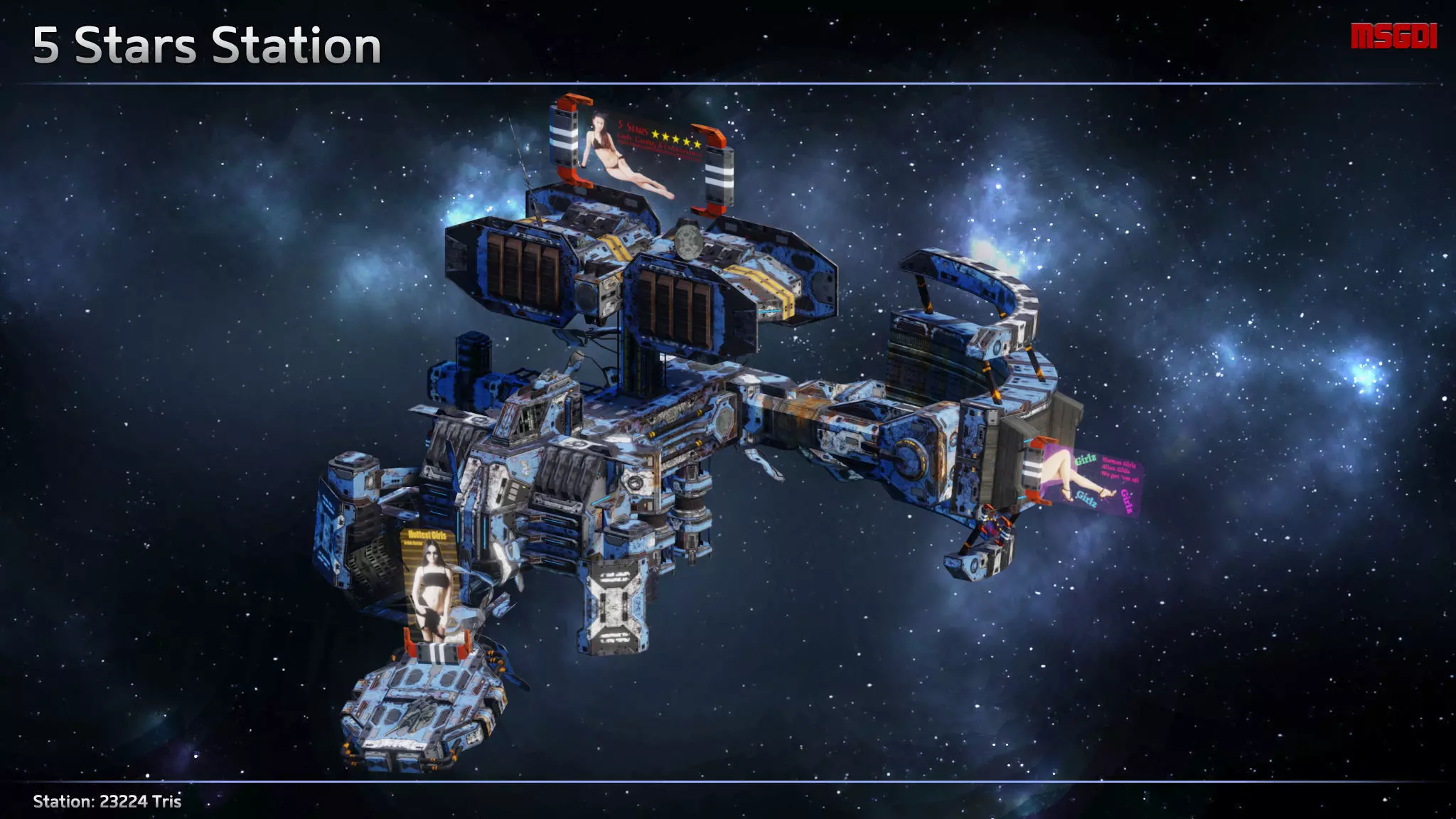 Modular Pirate and Smuggler Space Station Low-poly 3D model