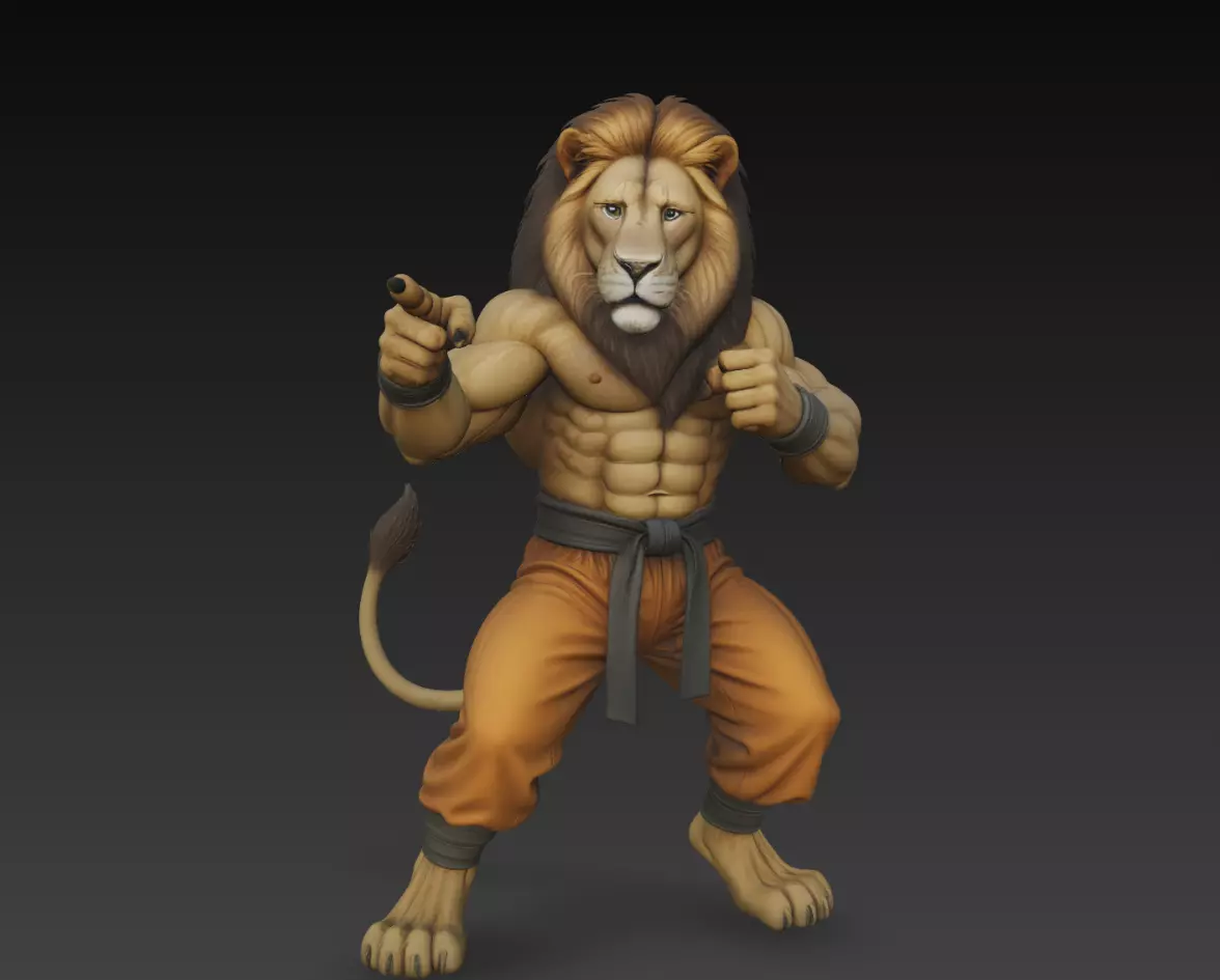 Stylized Lion Warrior Fighter Character Sculpture STL 3D print model