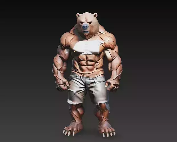 Stylized Bear Warrior Character STL 3D Model