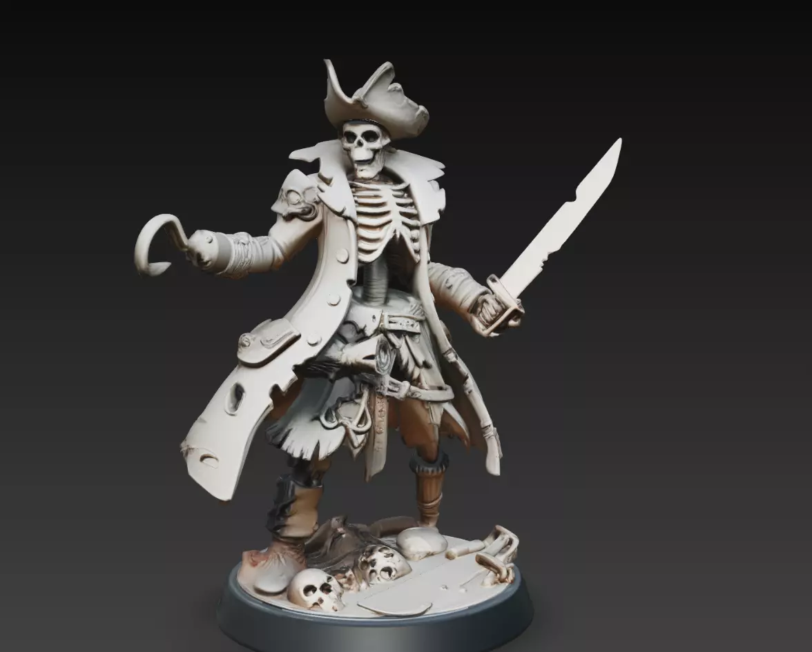Skeleton Pirate Captain with Hook and Sword STL 3D print model