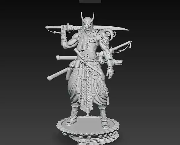 Demon Samurai Oni Warrior Statue Fantasy Sword STL