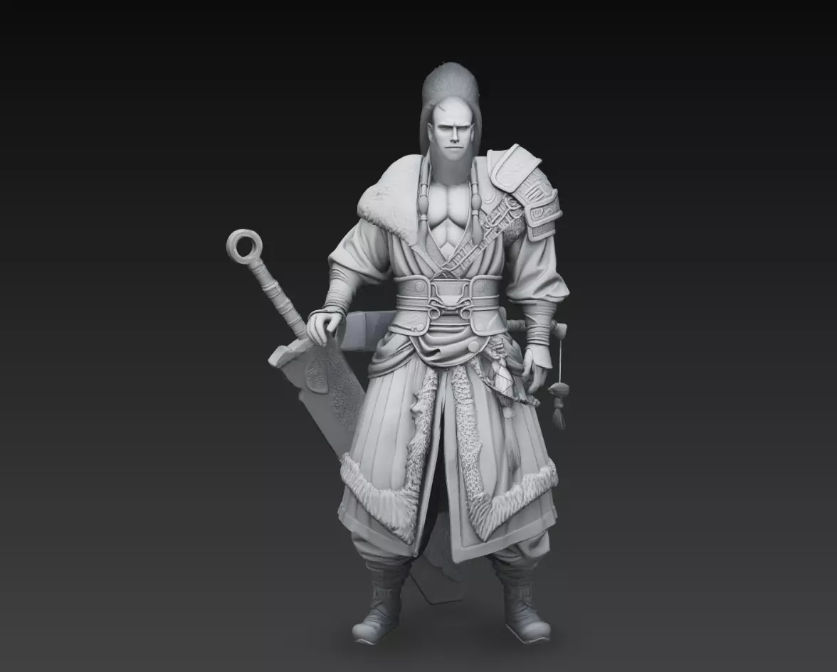Fantasy Warrior Commander Sword Statue Knight Leader STL 3D print model