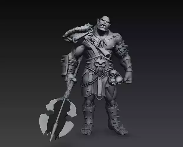 Orc Warrior Barbarian with Axe STL Model