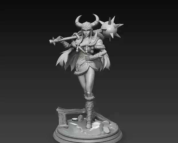 Horned Valkyrie Warrior Female with Mace STL