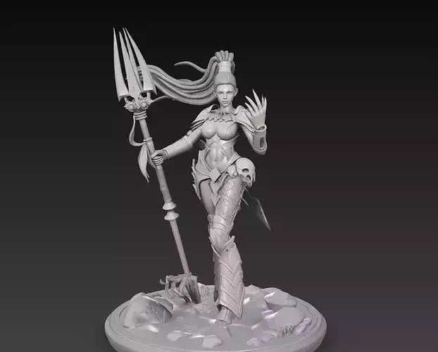 Dark Fantasy Female Spear Warrior STL Character Model