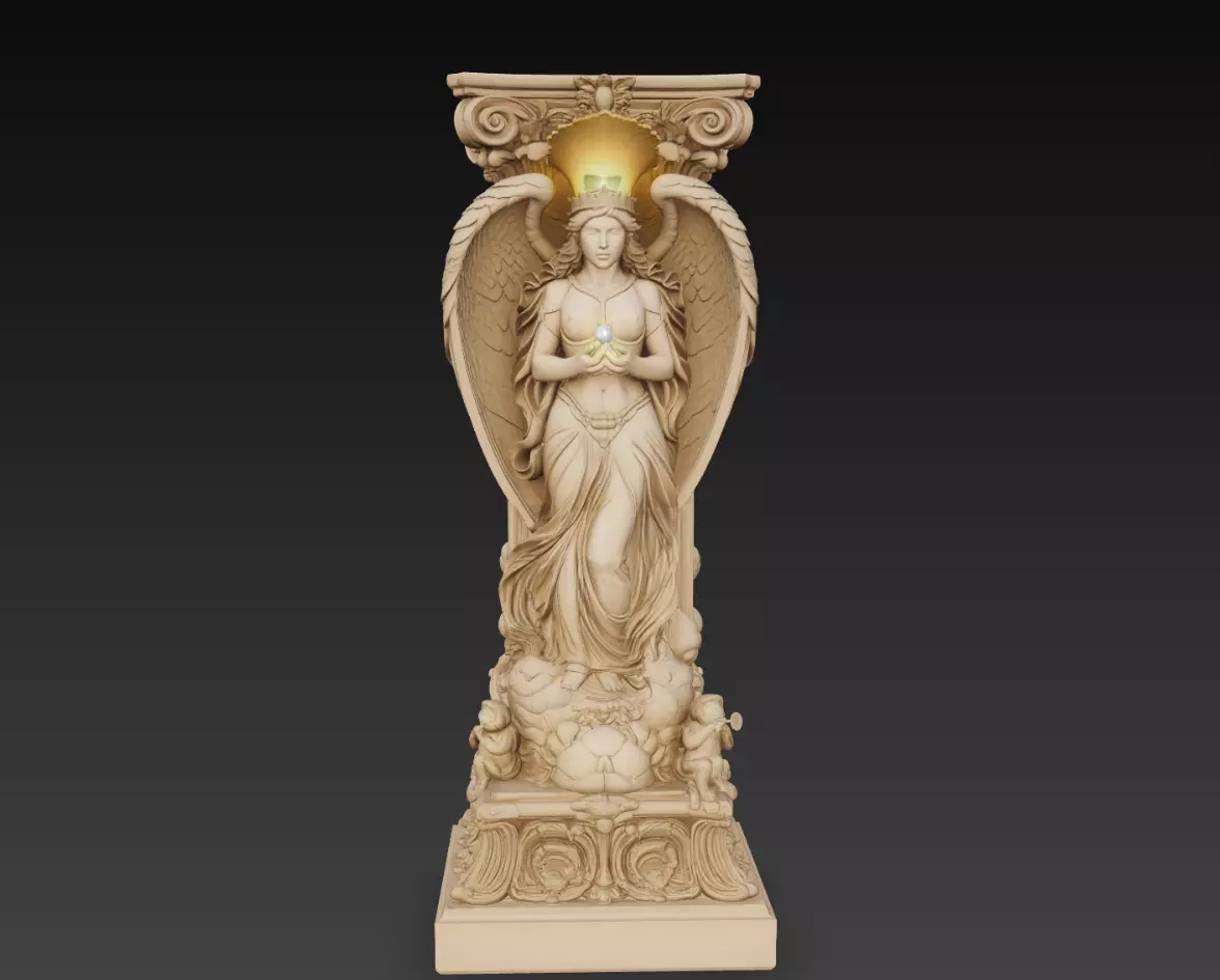 Angelic Female Column Sculpture with Wings STL 3D print model