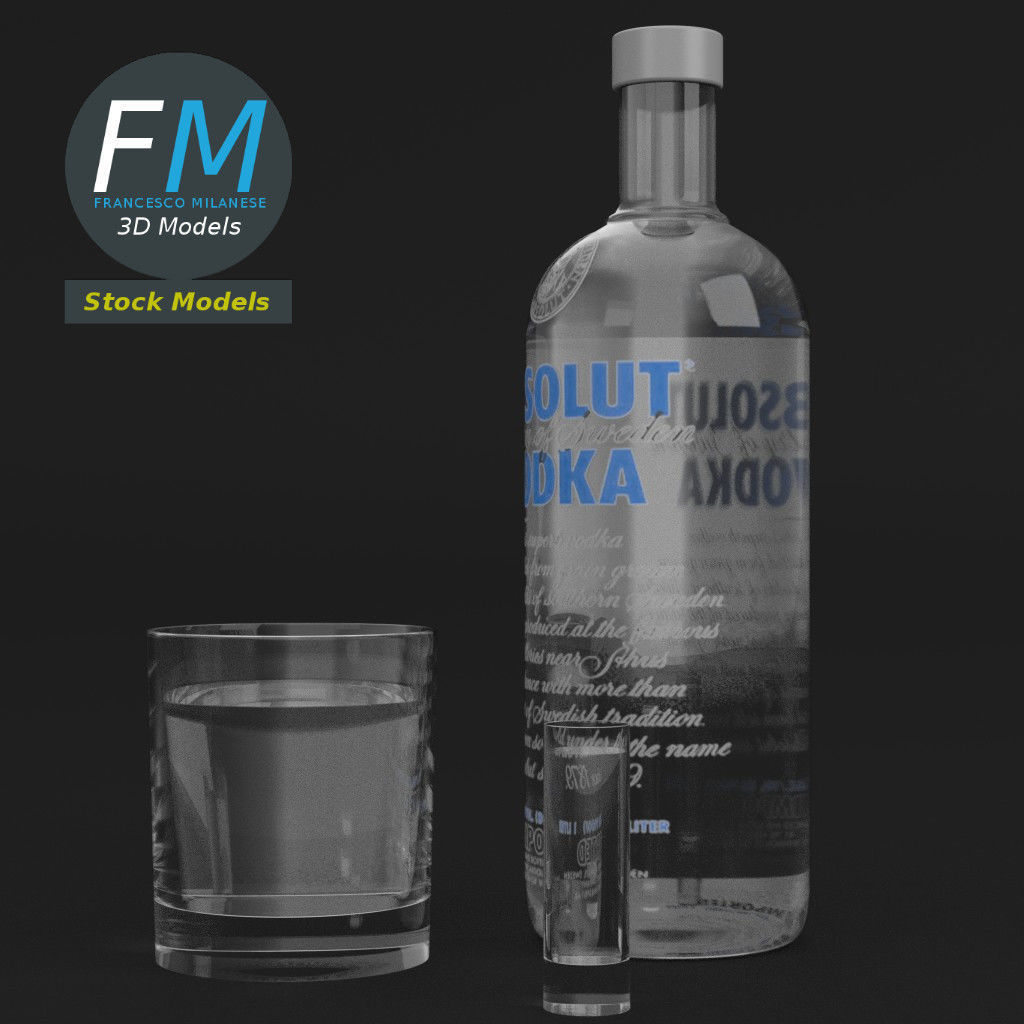 Absolute vodka and glasses set 3D model_3