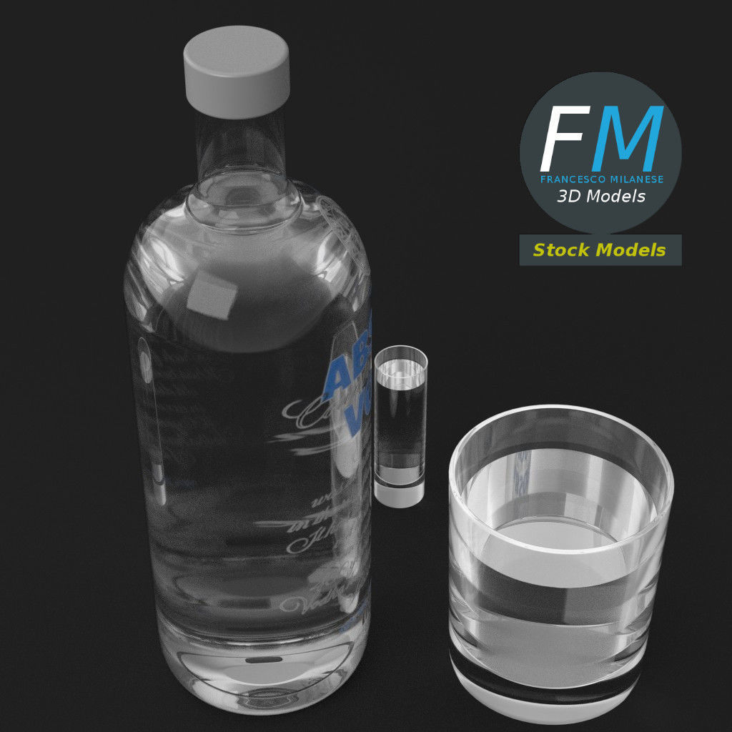 Absolute vodka and glasses set 3D model_5