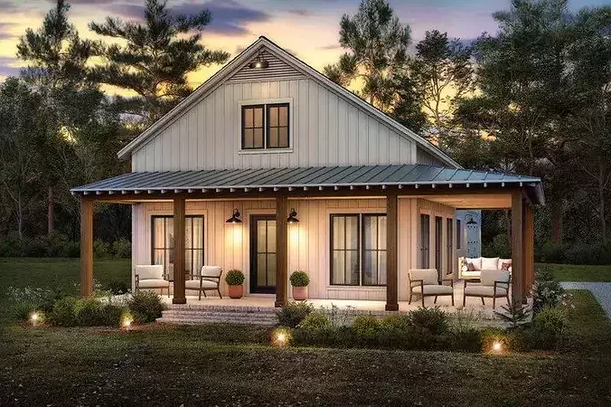 Mid Century Modern Exterior Render 3D model 2