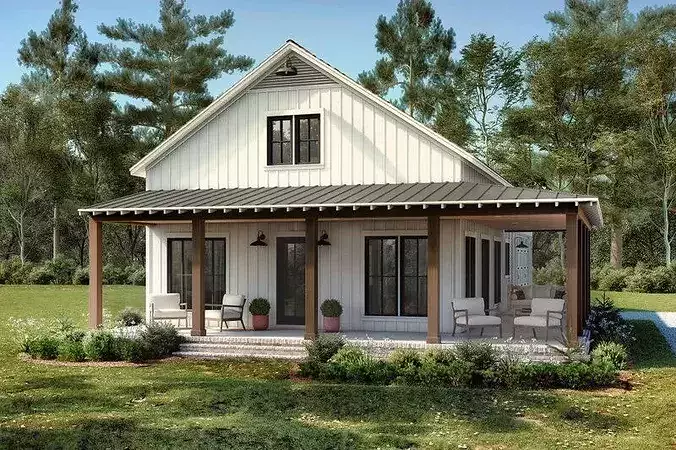 Mid Century Modern Exterior Render 3D model 4