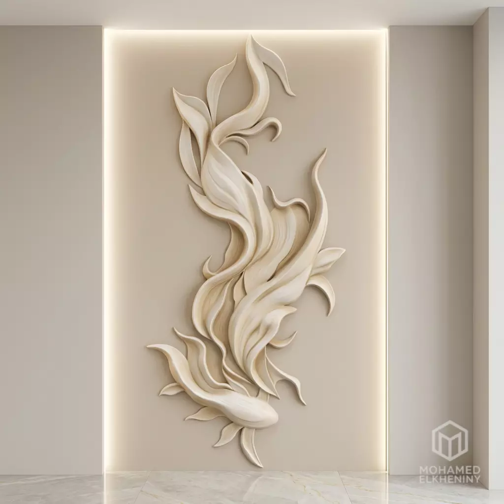 Organic Flowing Koi Fish wall decor Relief STL Mural CNC 426 3D model