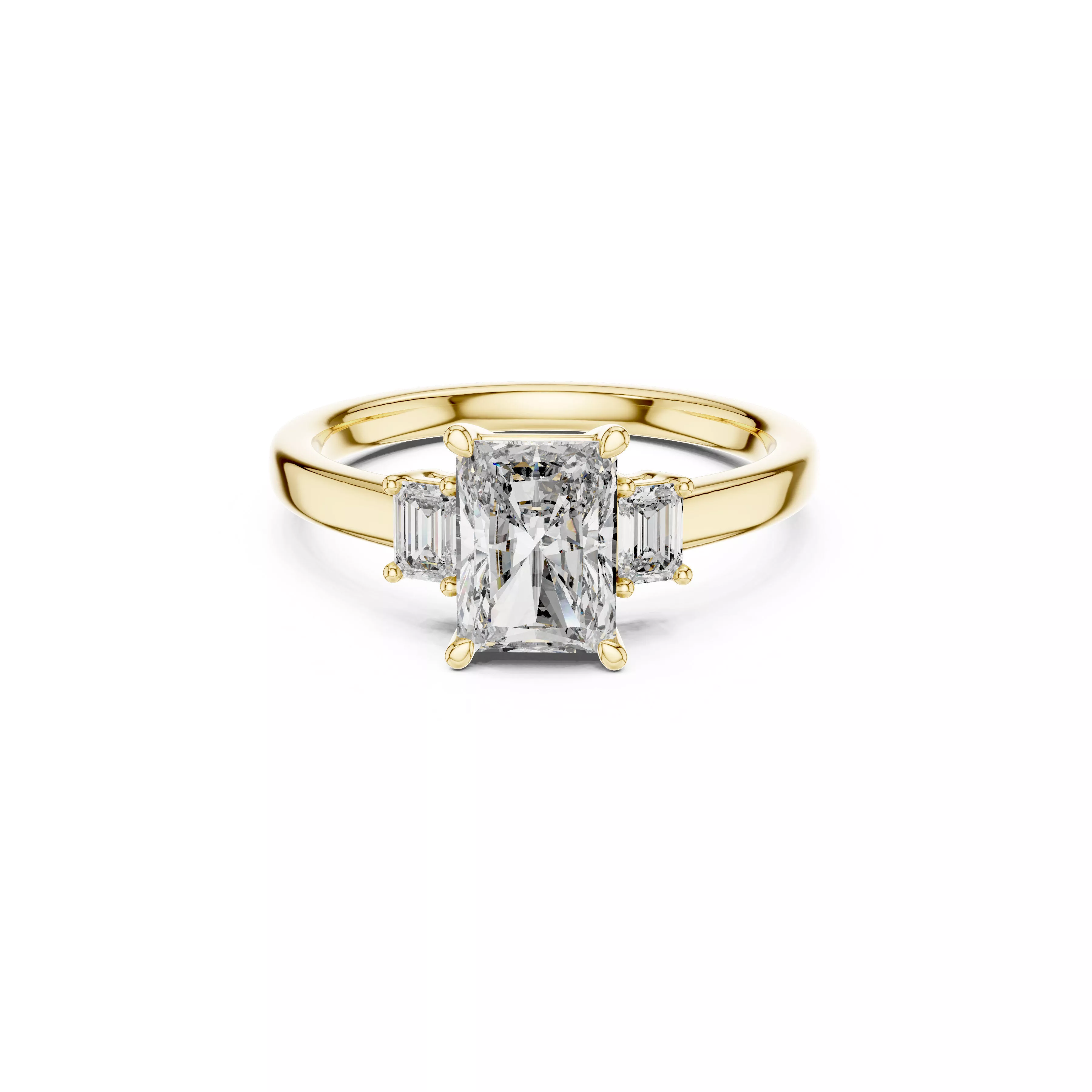 Radiant Cut Three Stone Diamond Elegant Engagement Ring 3D print model