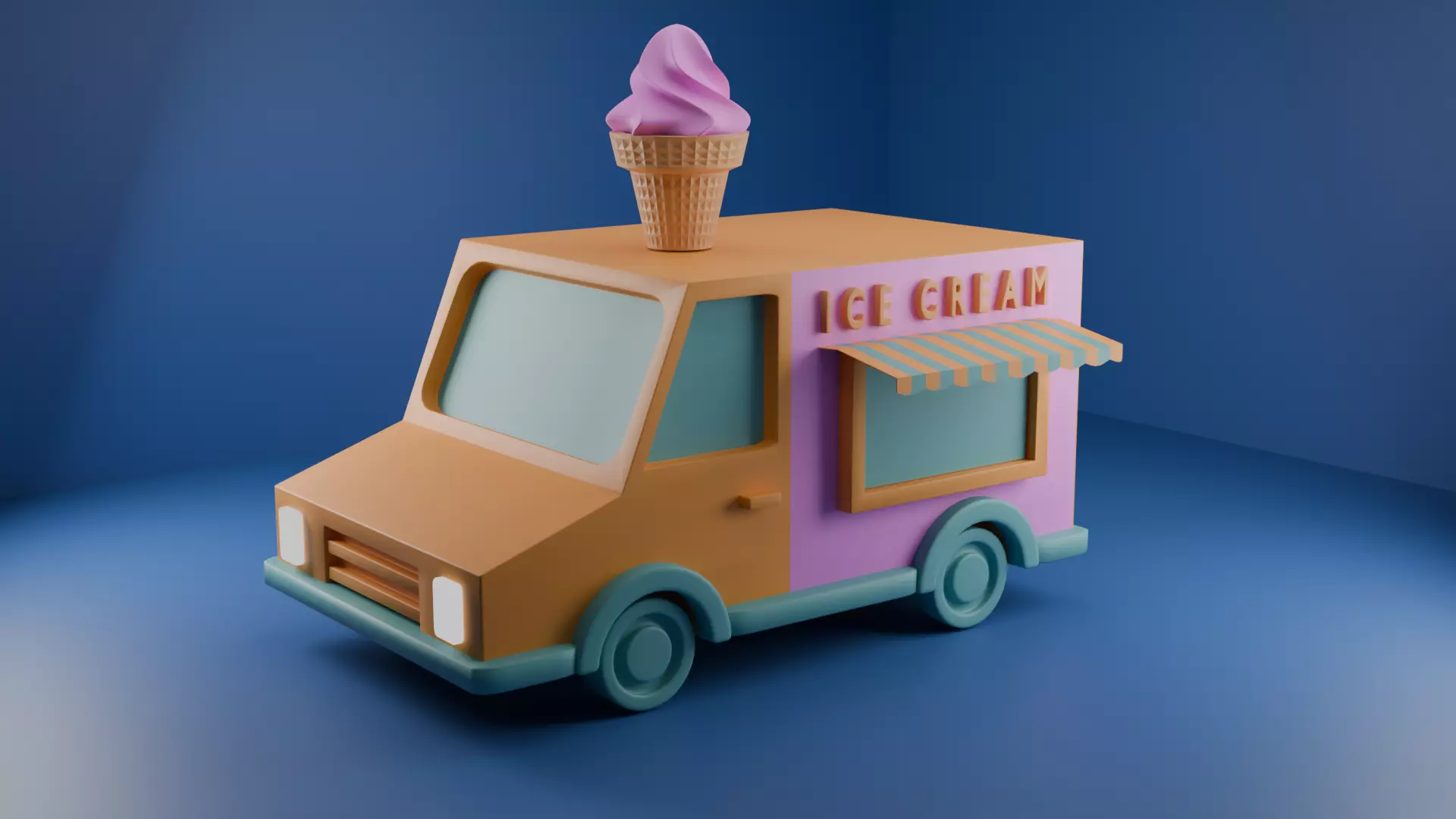 Stylized Ice Cream Truck Low Poly Game Asset Low-poly 3D model