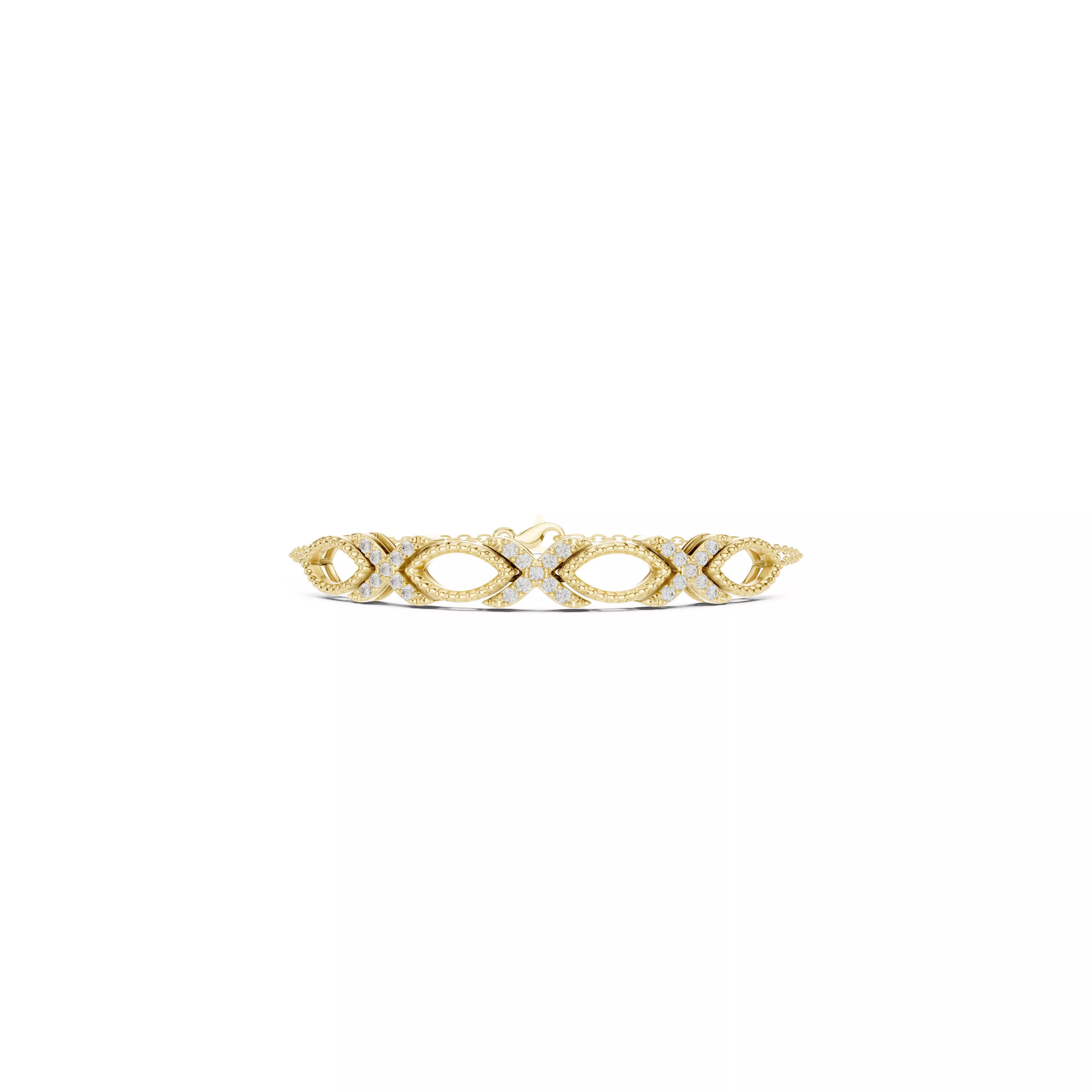 Marquise Link Diamond Bracelet Vintage Gold Openwork CAD 3D print model