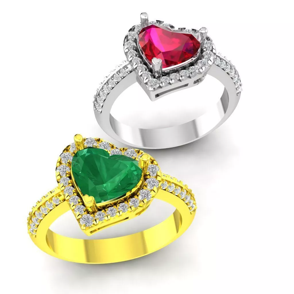 Luxury Heart Emerald Diamond Ring for Women 252a 3D print model