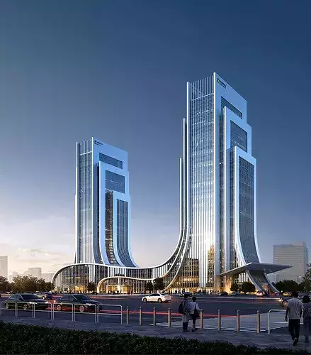 Modern comm office skyscraper HQ complex mall apt 3D model