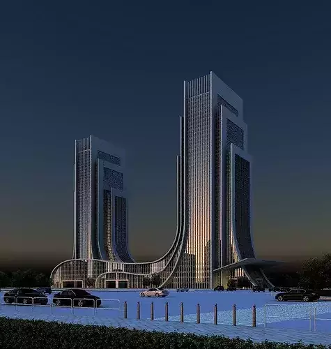 Modern comm office skyscraper HQ complex mall apt 3D model 6