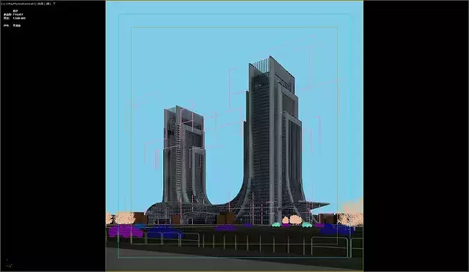 Modern comm office skyscraper HQ complex mall apt 3D model 5