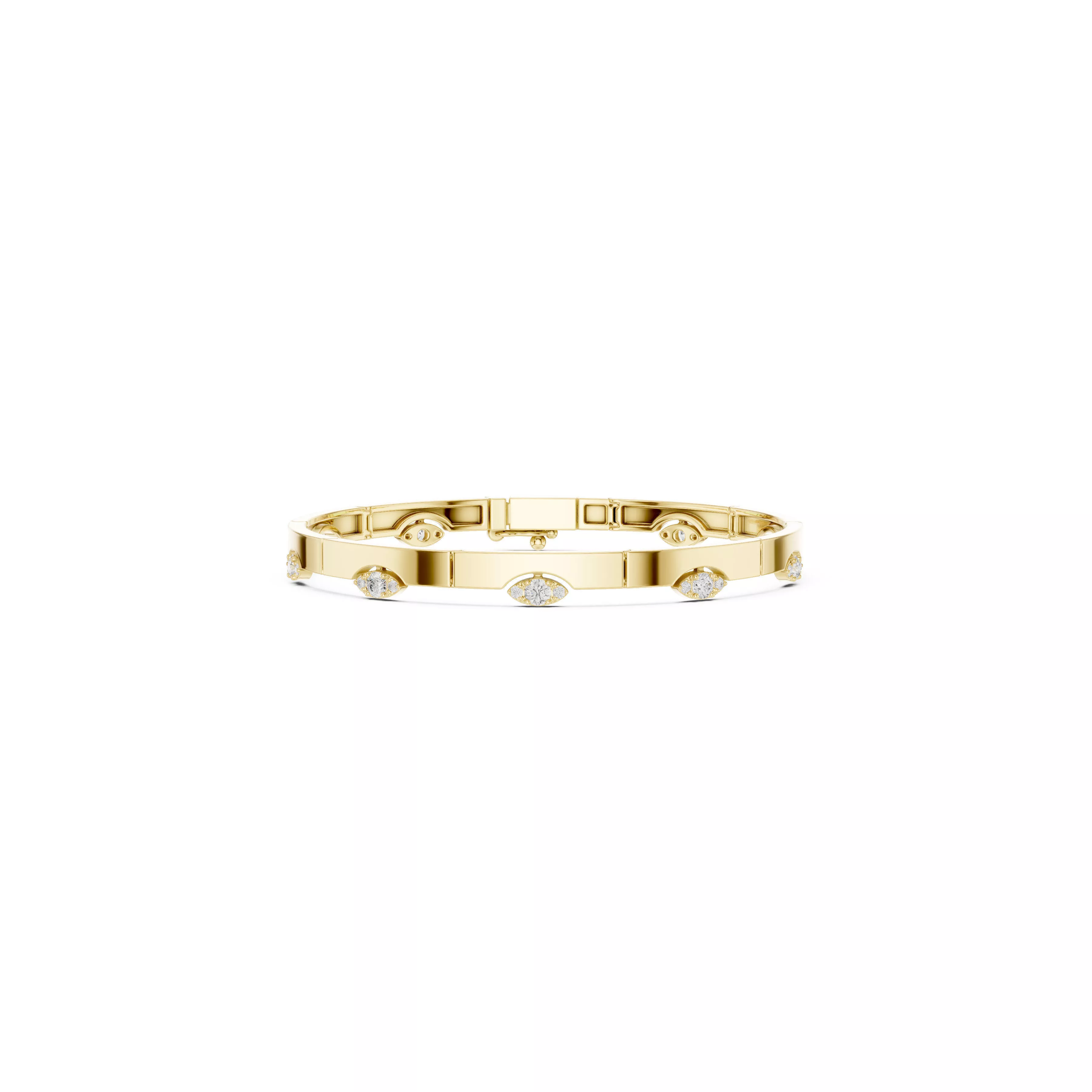 Minimal Diamond Marquise Station Gold Bangle Bracelet CAD 3D print model