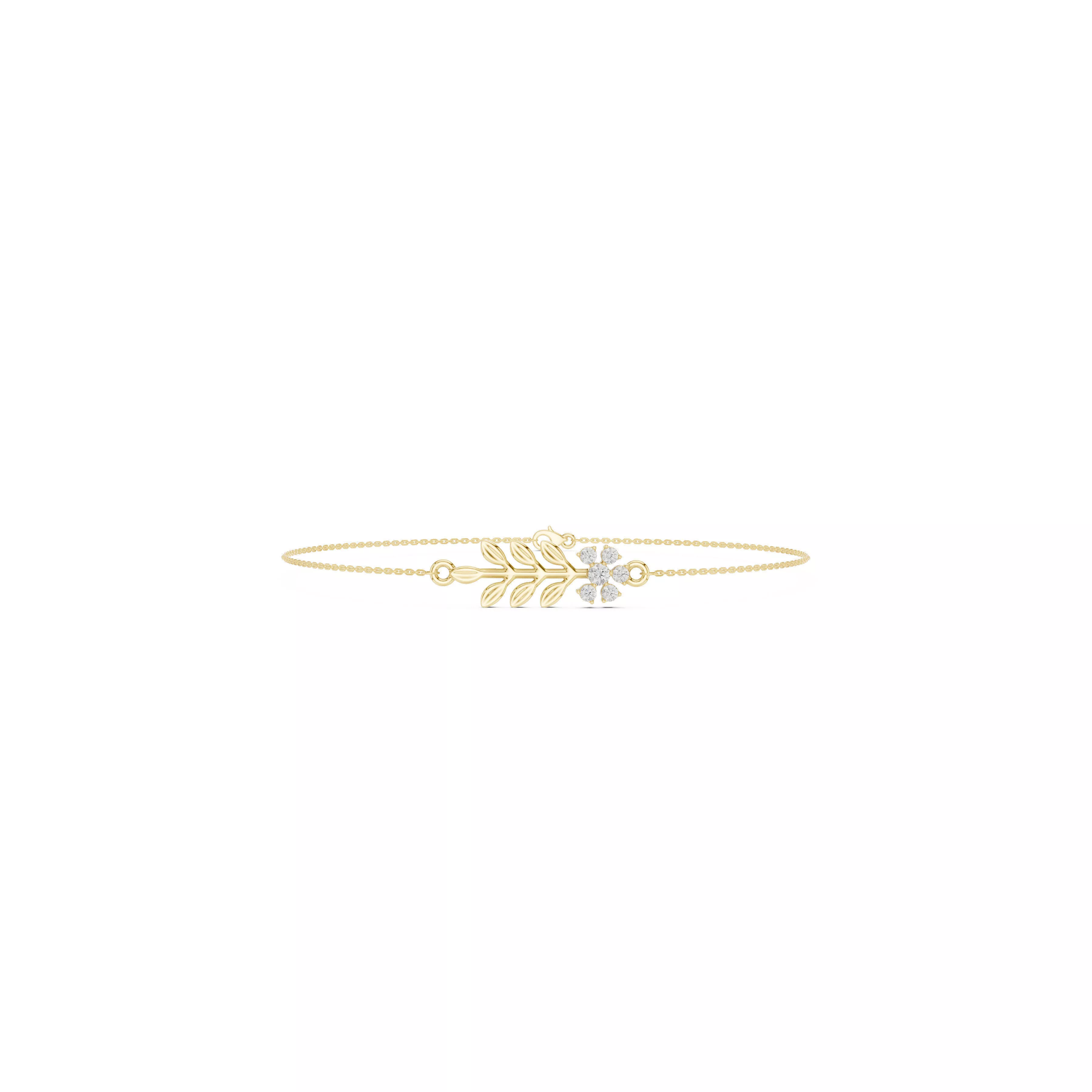 Minimal Leaf Diamond Bracelet Floral Nature Gold Chain Bracelet 3D print model