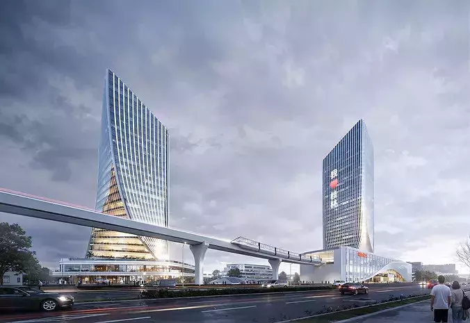 Modern office CBD glass curtain wall commercial complex 3D model