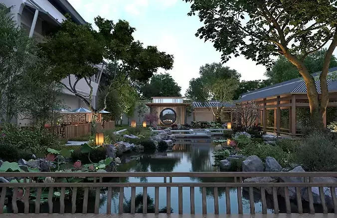 Chinese garden Japanese garden Chinese corridor Chinese pavilion 3D model
