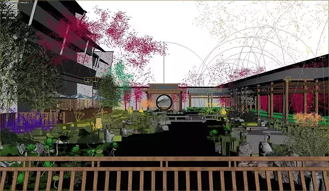 Chinese garden Japanese garden Chinese corridor Chinese pavilion 3D model 4