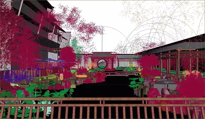 Chinese garden Japanese garden Chinese corridor Chinese pavilion 3D model 3