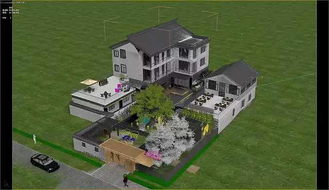 Chinese villa landscape courtyard Japanese villa 3D model 2