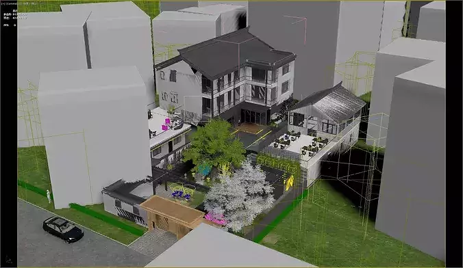 Chinese villa landscape courtyard Japanese villa 3D model 4