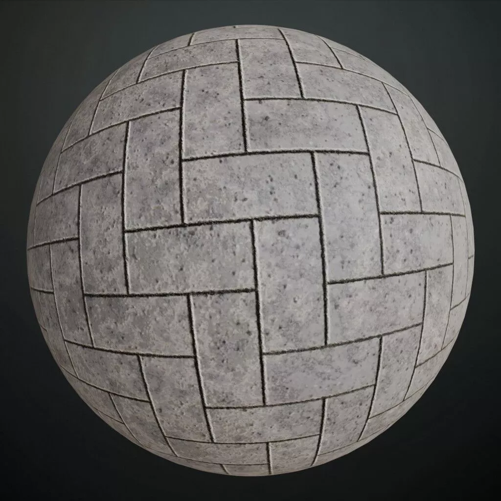 Realistic Grey Bricks in Herringbone PBR Seamless Texture