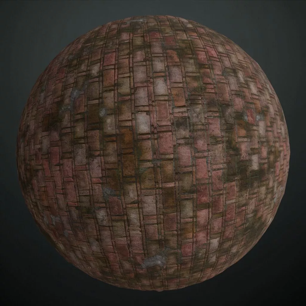 Realistic Mossy Brick Pattern with Cracks PBR Seamless Texture