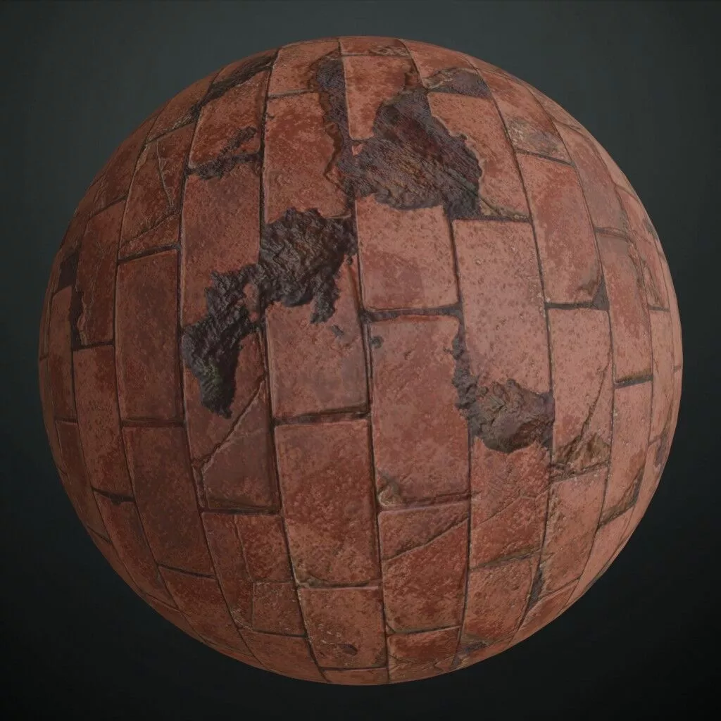 Realistic Red Brick Wall Broken PBR Seamless Texture