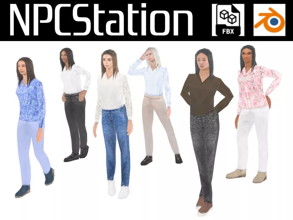 Rigged Low-Poly Female NPCs - PS1 and N64 style Low-poly 3D model