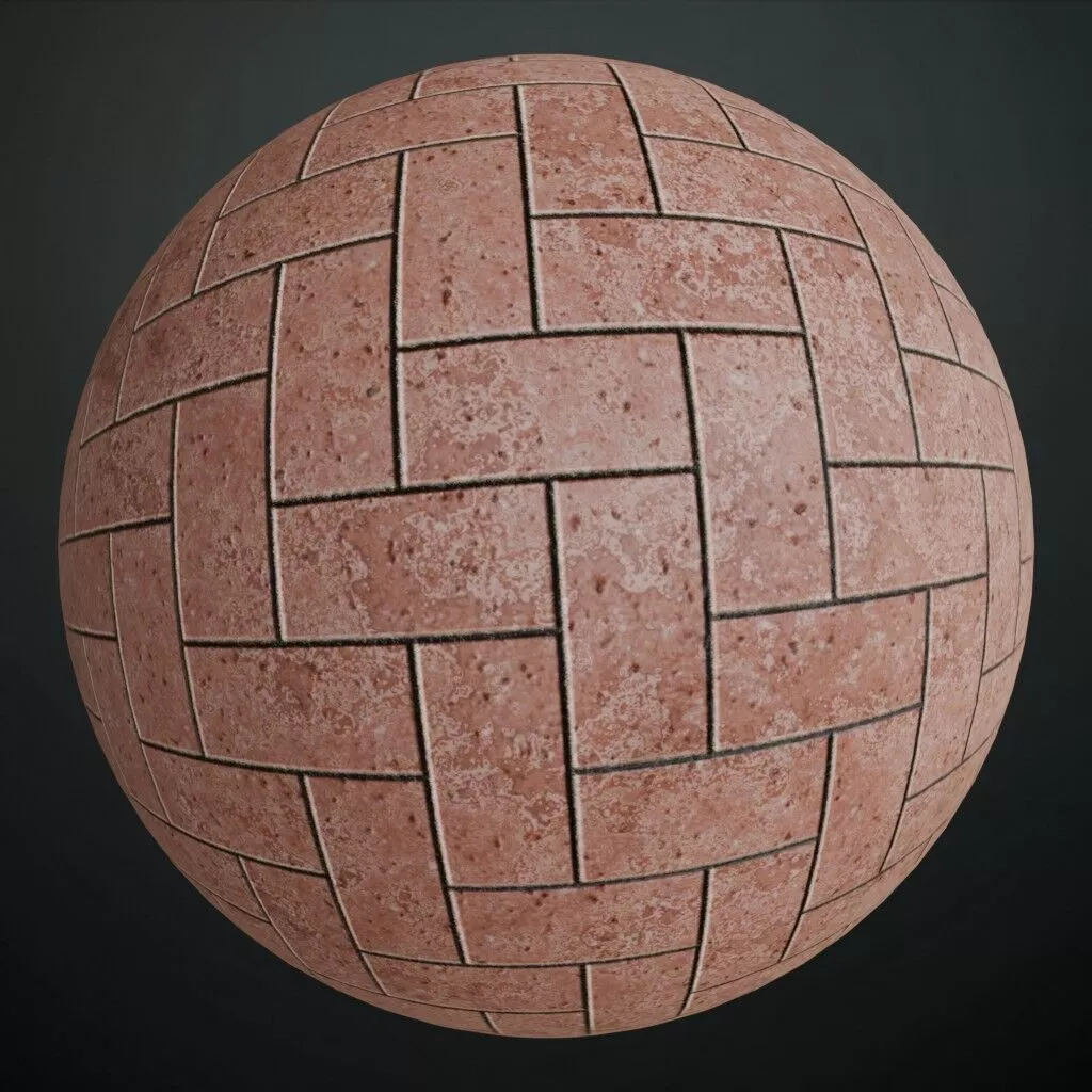 Realistic Red Bricks in Herringbone Pattern PBR Seamless Texture