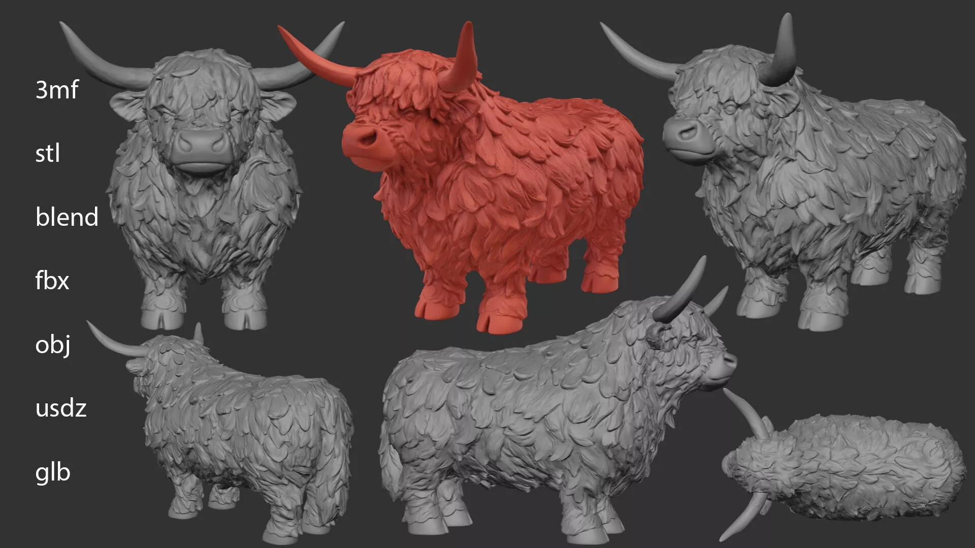 Majestic Highland Yak Shaggy Bull Figurine with Horns STL 3MF 3D print model