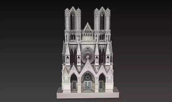 Gothic Cathedral Facade Notre Dame Style STL Model