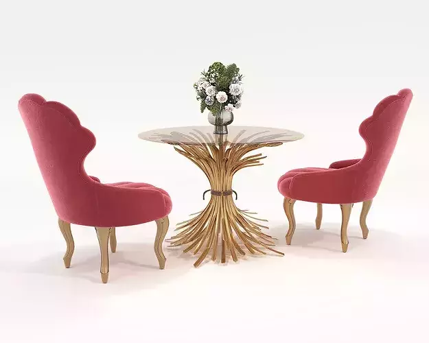 Luxury Art Deco Dining Table and Chair Set 3D model 5